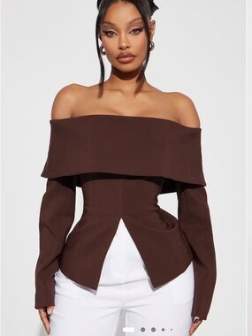 Off-Shoulder Chocolate Brown Peplum Top